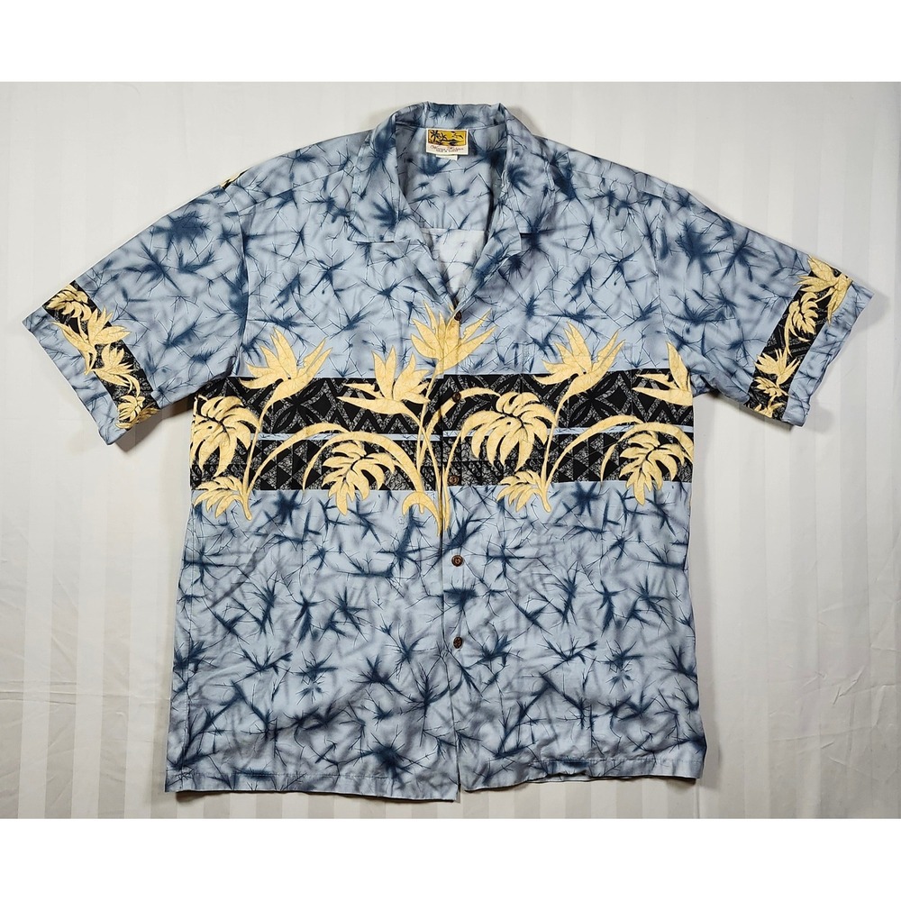 Vintage 90s Winnie Fashion Hawaiian Shirt Mens XL Blue Cotton Bird of Paradise